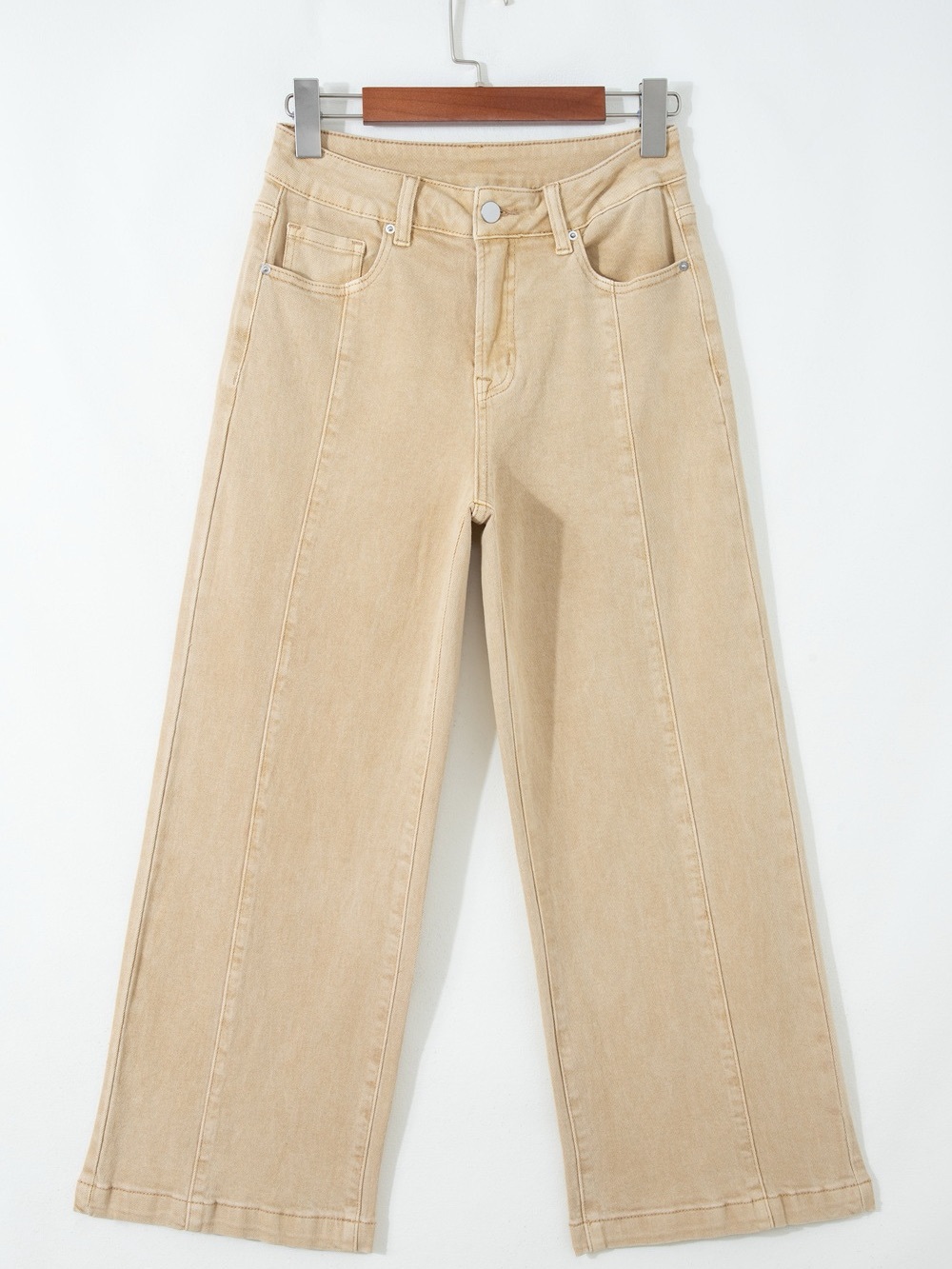 ♥️Hello Gorgeous! Tan/Khaki Wide Leg Cropped Jeans High-Waist Sizes 4-12 - Picture 7 of 11